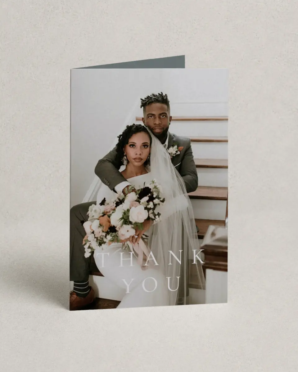 This is a 4" x 6" Folded Thank You Card called Timeless Order printed in full color on Premium Smooth paper