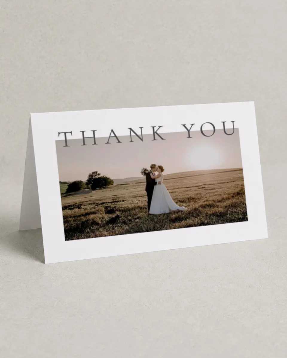 This is a 4" x 6" Folded Thank You Card called Majestic Love printed in full color on Premium Smooth paper