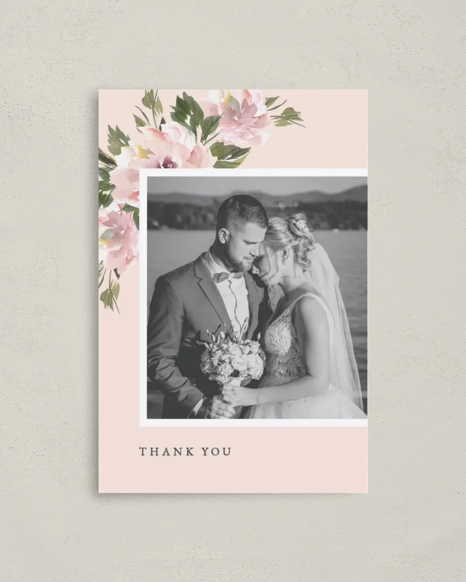 This is a 4" x 6" Folded Thank You Card called Sweet Floral printed in full color on Premium Smooth paper
