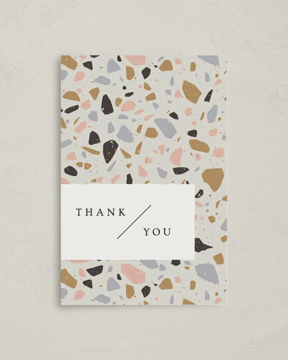 This is a 4" x 6" Folded Newlywed called Modern Terrazzo printed in full color on Premium Smooth paper