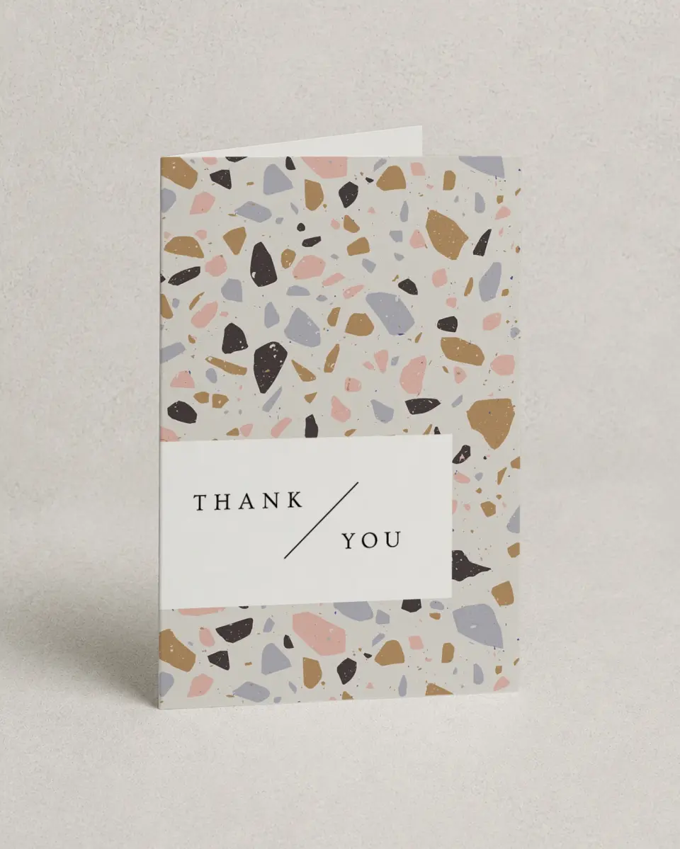 This is a 4" x 6" Folded Newlywed called Modern Terrazzo printed in full color on Premium Smooth paper