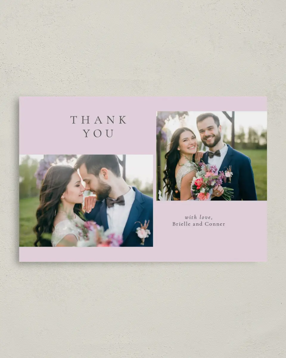 This is a 4" x 6" Folded Thank You Card called Modest Moment printed in full color on Premium Smooth paper
