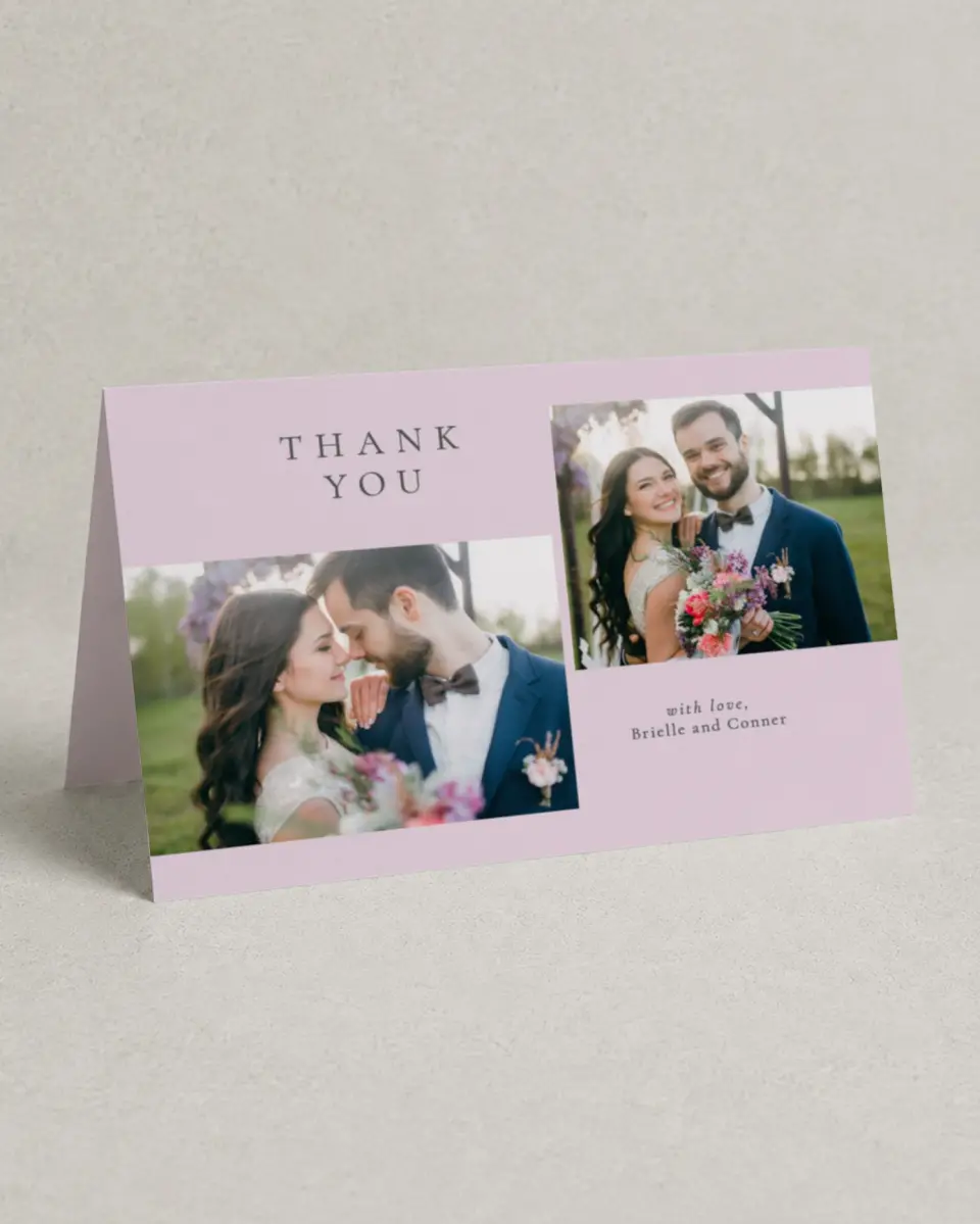 This is a 4" x 6" Folded Thank You Card called Modest Moment printed in full color on Premium Smooth paper