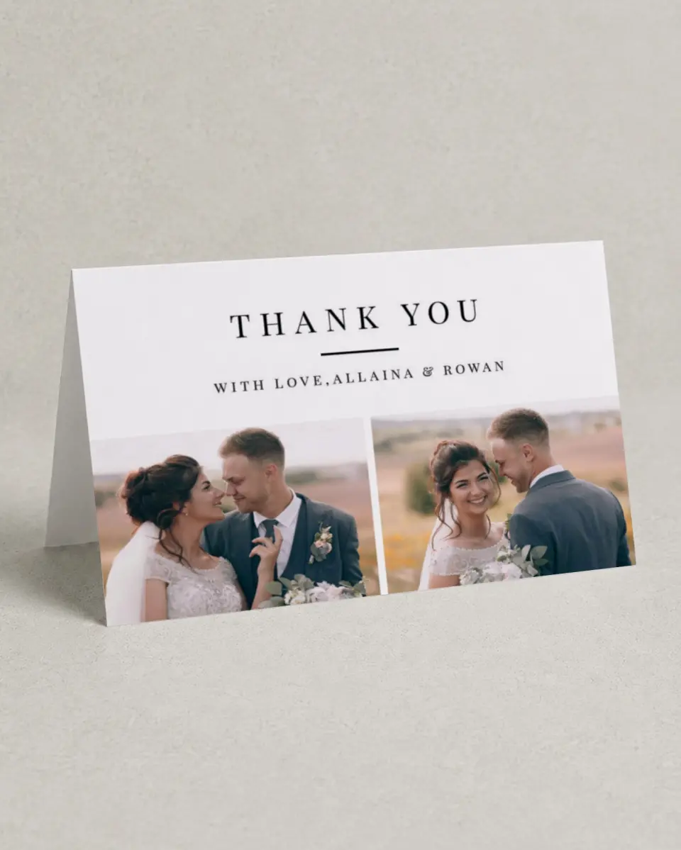 This is a 4" x 6" Folded Thank You Card called Pure Devotion printed in full color on Premium Smooth paper