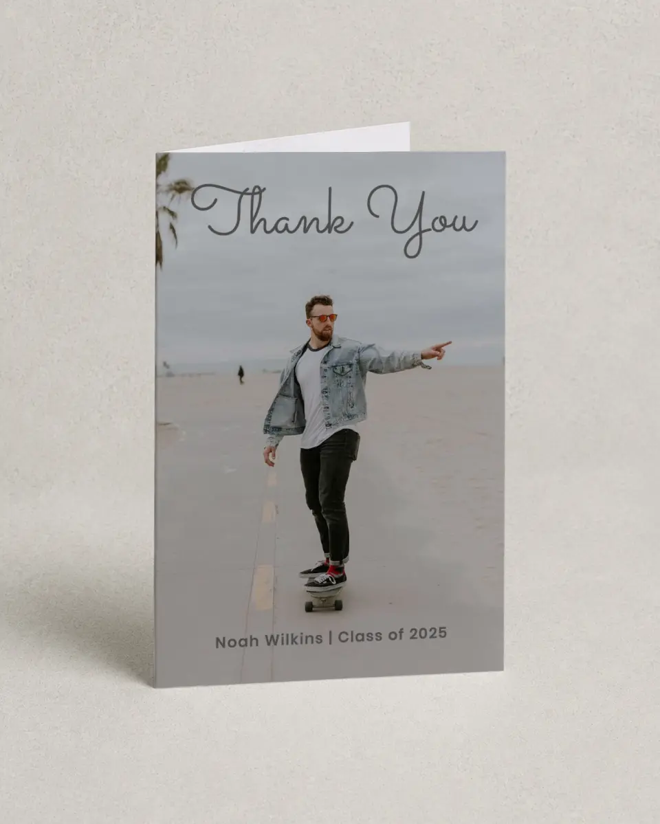 This is a 4" x 6" Folded Graduation Thank You Card called Bold Rapture printed in full color on Premium Smooth paper