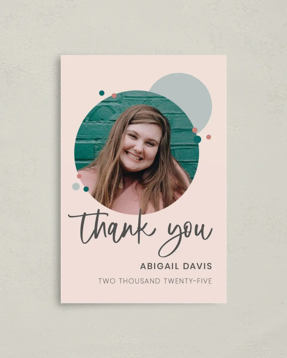 This is a 4" x 6" Folded Graduation Thank You Card called Class Ring printed in full color on Premium Smooth paper