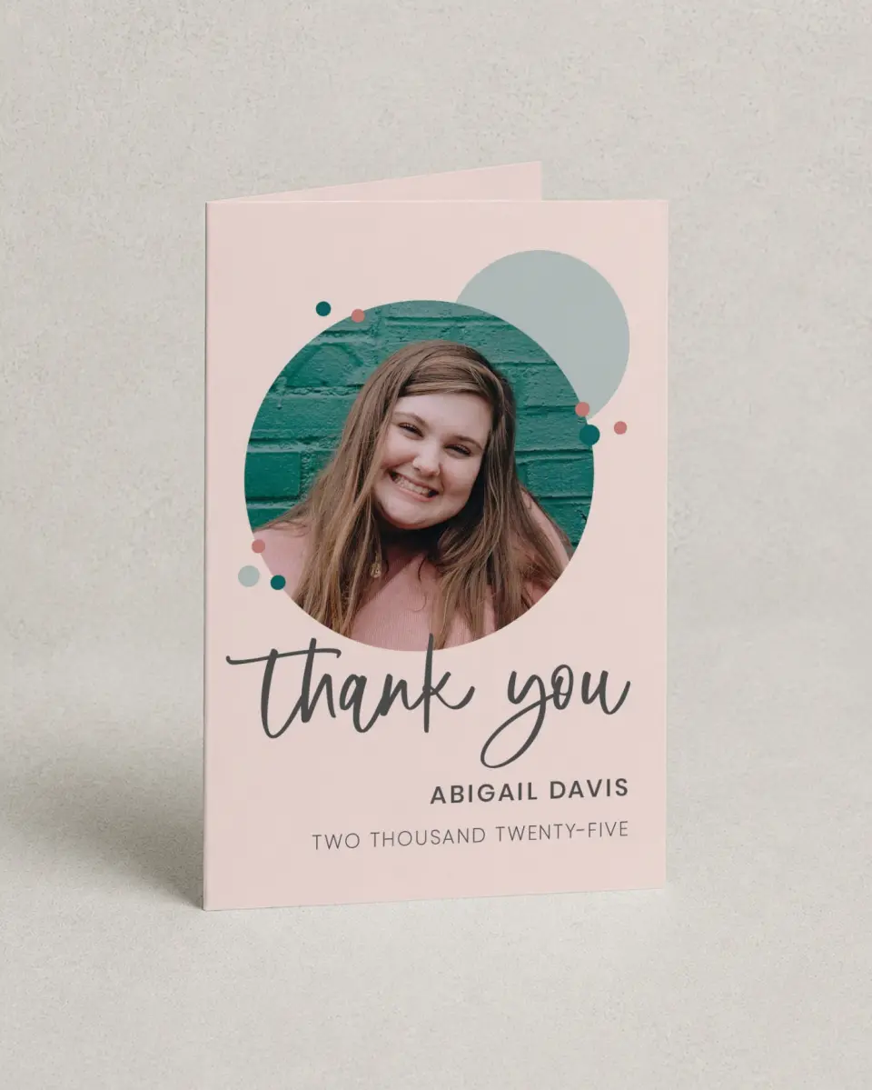 This is a 4" x 6" Folded Graduation Thank You Card called Class Ring printed in full color on Premium Smooth paper