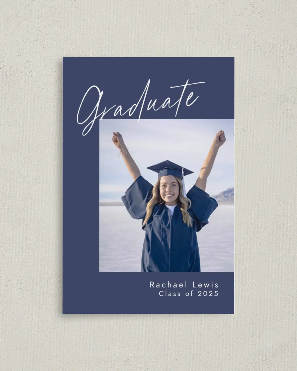 This is a 4" x 6" Folded Graduation Thank You Card called Smart Script printed in full color on Premium Smooth paper