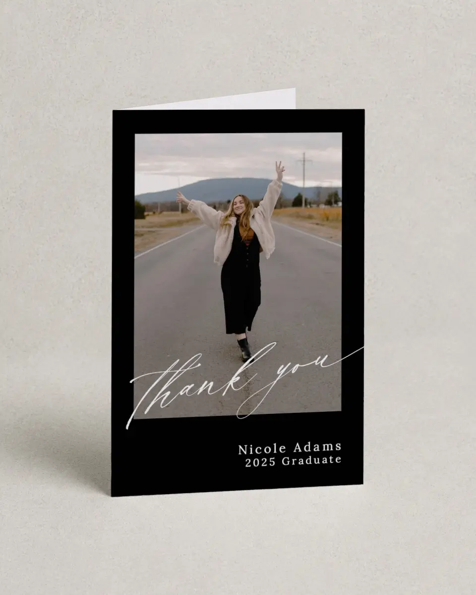 This is a 4" x 6" Folded Graduation Thank You Card called Fearless Graduate printed in full color on Premium Smooth paper