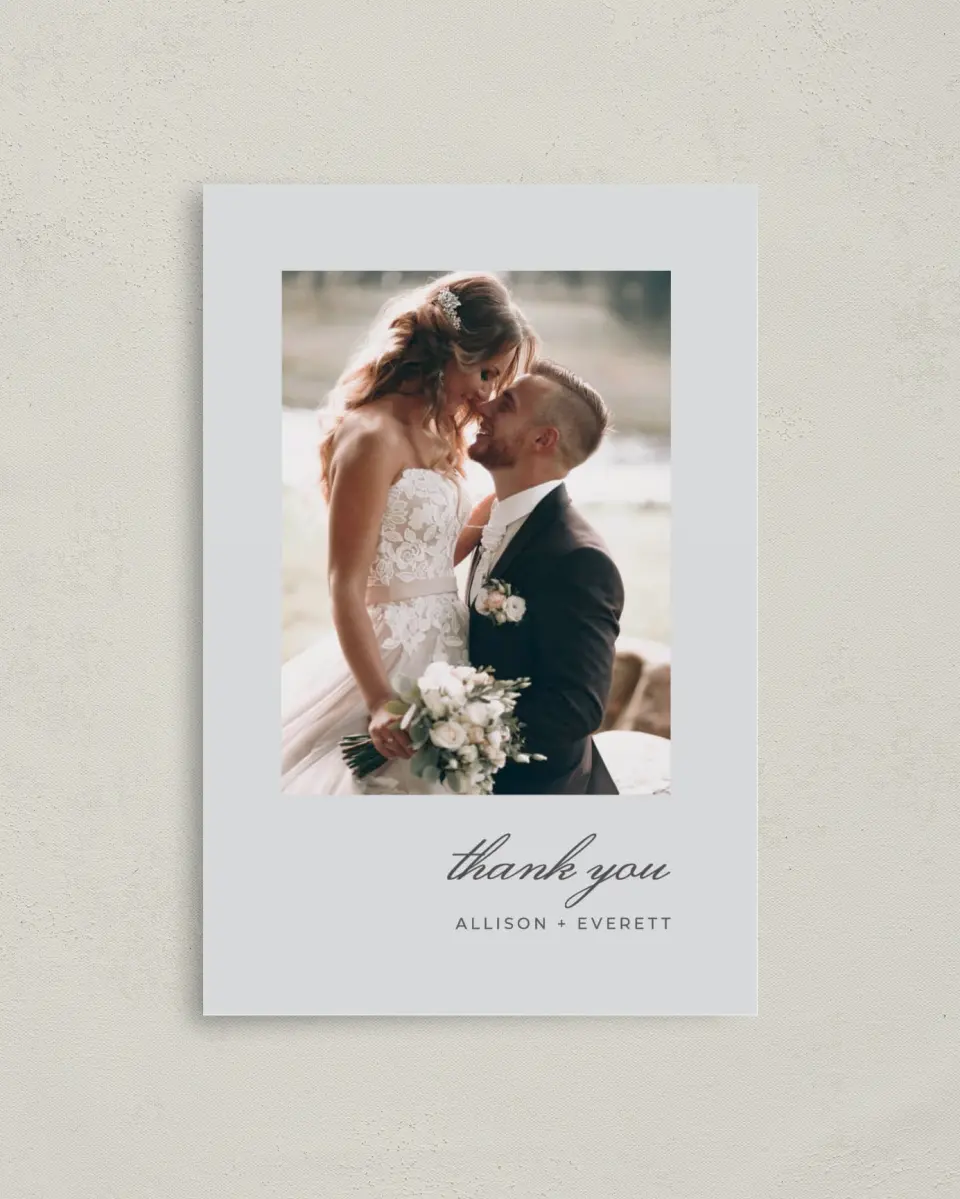 This is a 4" x 6" Folded Thank You Card called Initial Hush printed in full color on Premium Smooth paper