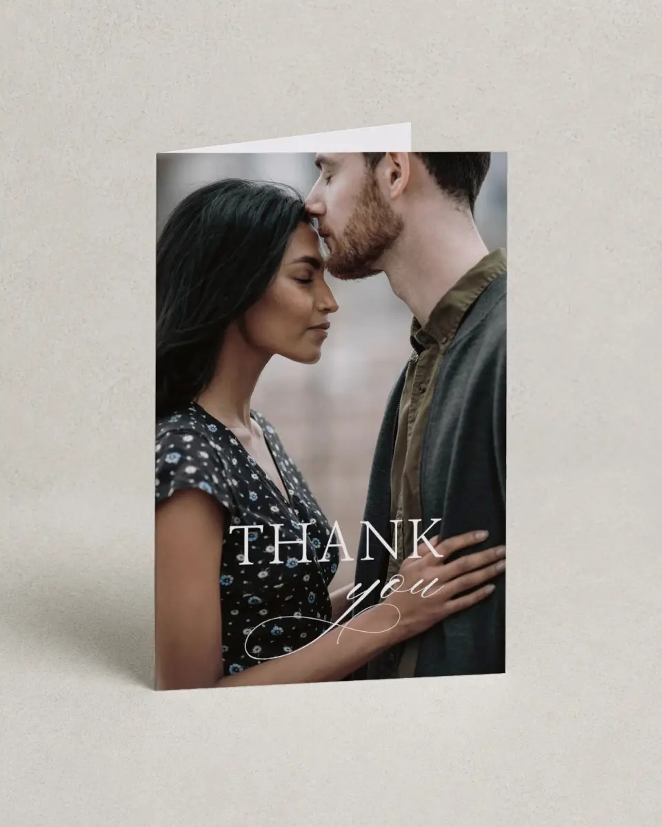 This is a 4" x 6" Folded Thank You Card called Bold Composition printed in full color on Premium Smooth paper