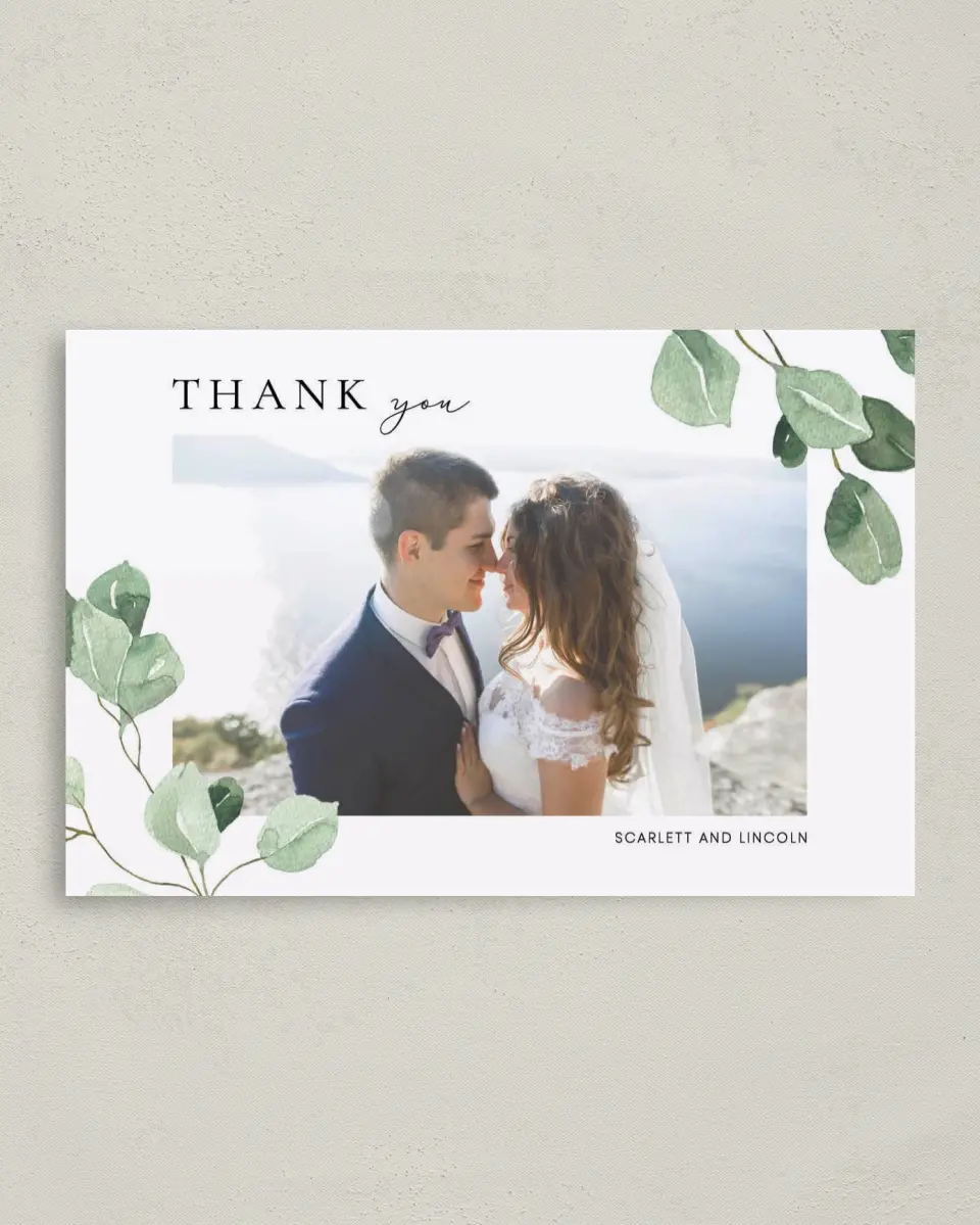 This is a 4" x 6" Folded Thank You Card called Sweet Greenery printed in full color on Premium Smooth paper