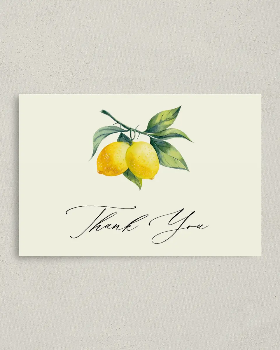 This is a 4" x 6" Folded Thank You Card called Antique Lemon printed in full color on Premium Smooth paper