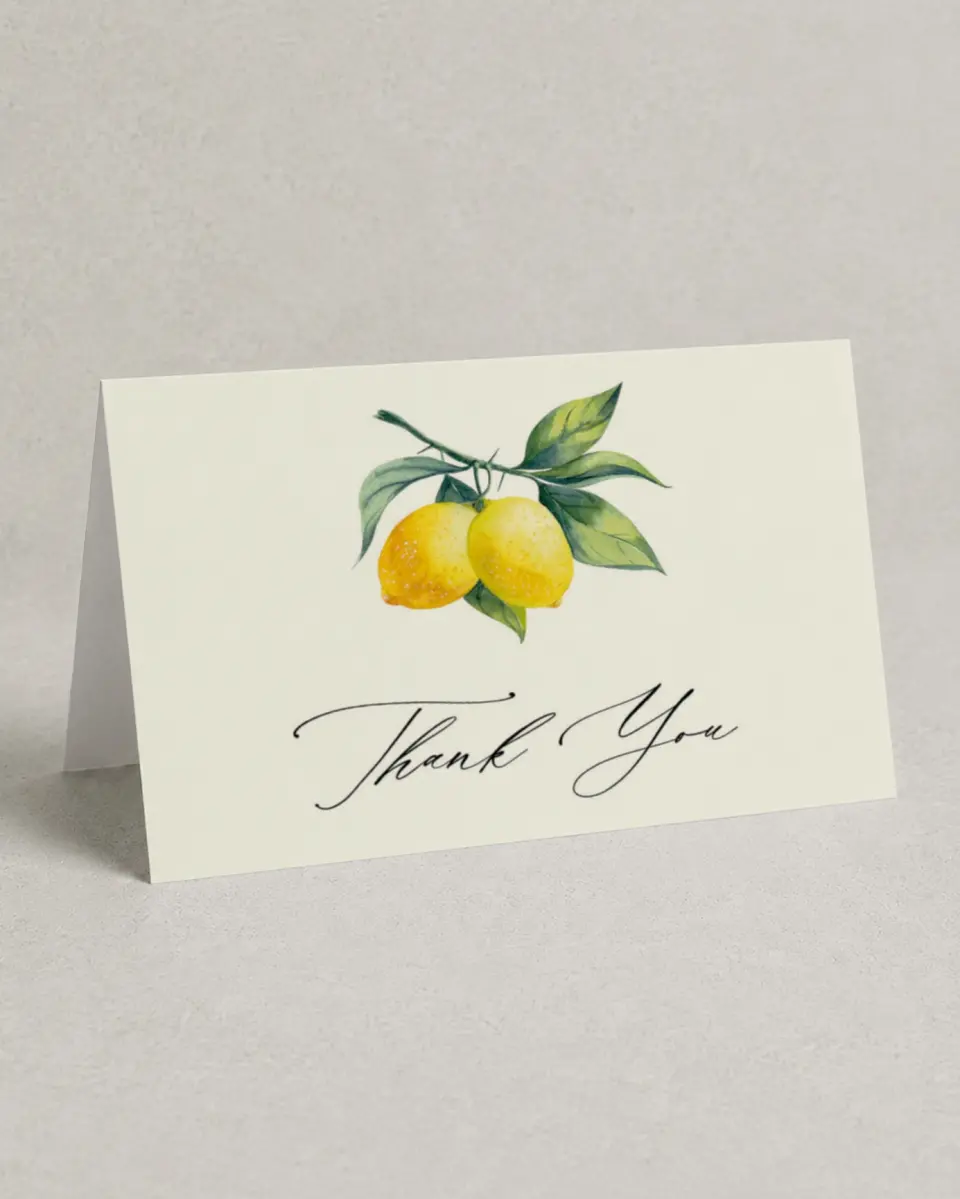 This is a 4" x 6" Folded Thank You Card called Antique Lemon printed in full color on Premium Smooth paper