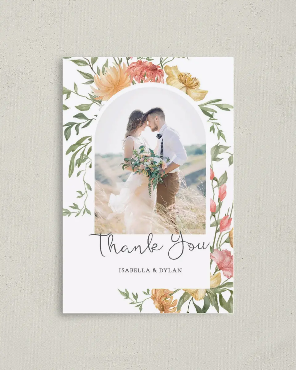This is a 4" x 6" Folded Thank You Card called Secluded Blooms printed in full color on Premium Smooth paper