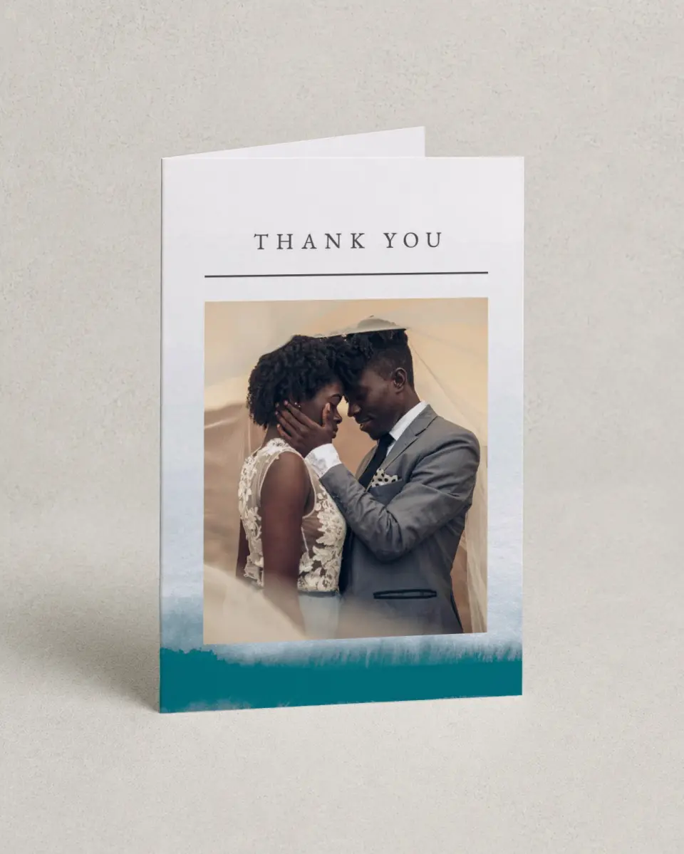 This is a 4" x 6" Folded Thank You Card called Shore Impression printed in full color on Premium Smooth paper