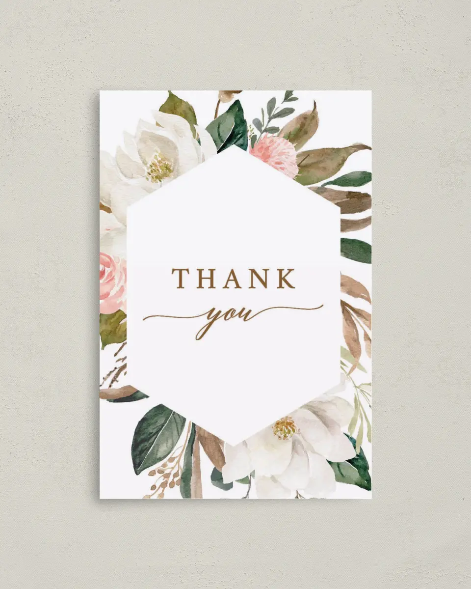 This is a 4" x 6" Folded Newlywed called Lovely Magnolia printed in full color on Premium Smooth paper
