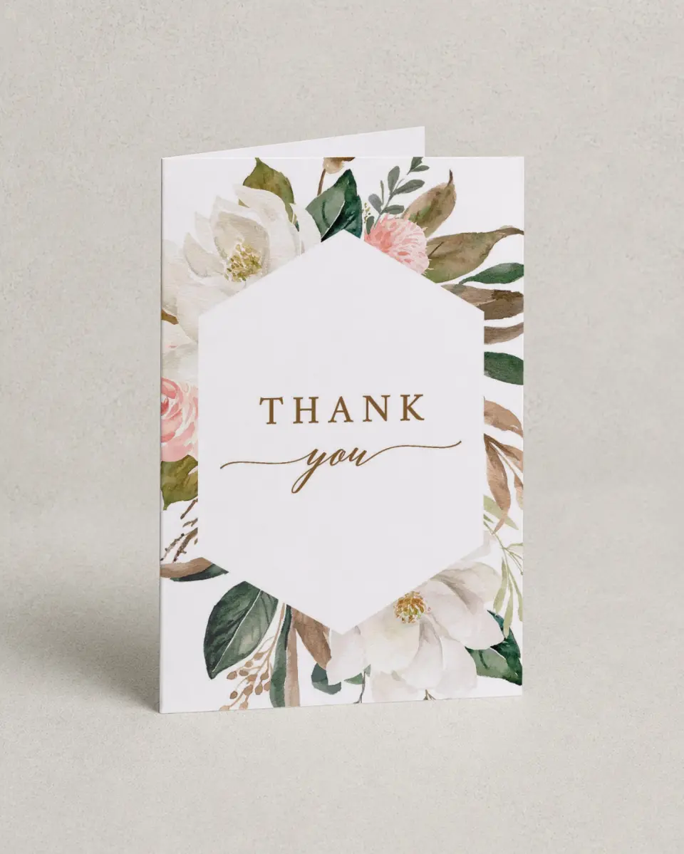 This is a 4" x 6" Folded Newlywed called Lovely Magnolia printed in full color on Premium Smooth paper