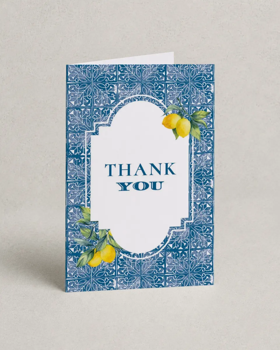 This is a 4" x 6" Folded Newlywed called Tiled Lemon printed in full color on Premium Smooth paper