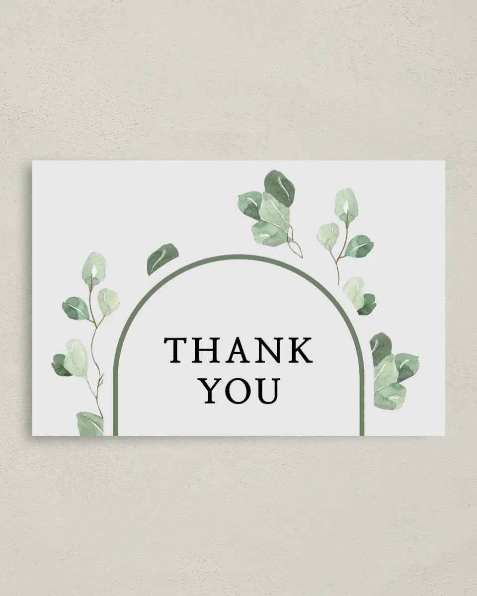 This is a 4" x 6" Folded Newlywed called Mod Greenery printed in full color on Premium Smooth paper