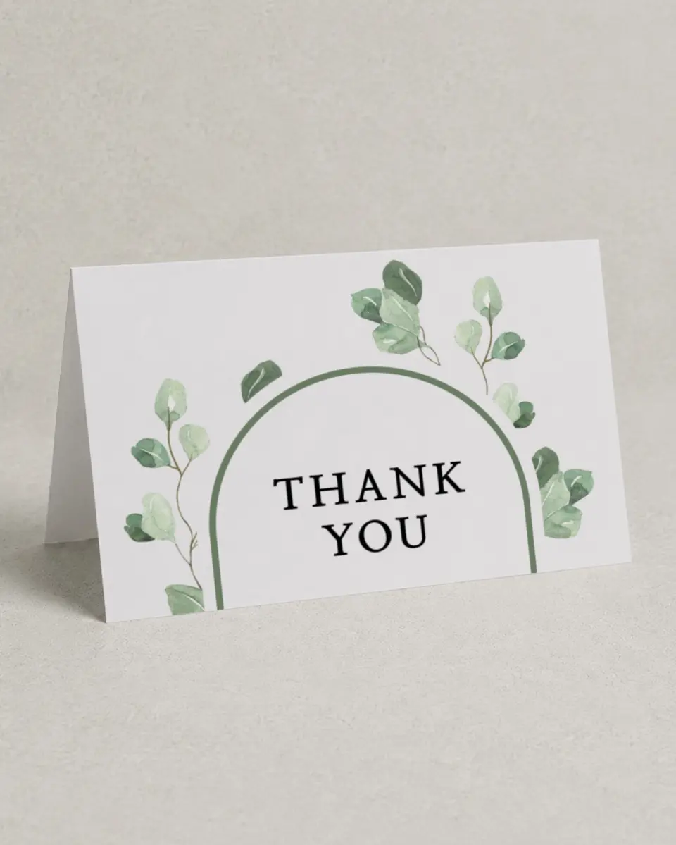 This is a 4" x 6" Folded Newlywed called Mod Greenery printed in full color on Premium Smooth paper