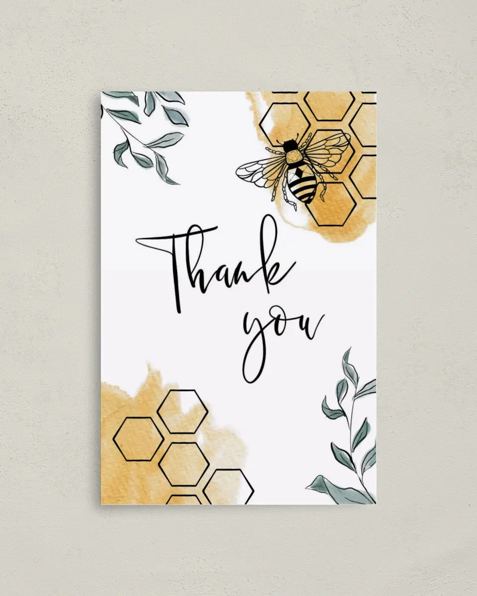 This is a 4" x 6" Folded Baby Shower Thank You Card called Mama to Bee printed in full color on Premium Smooth paper