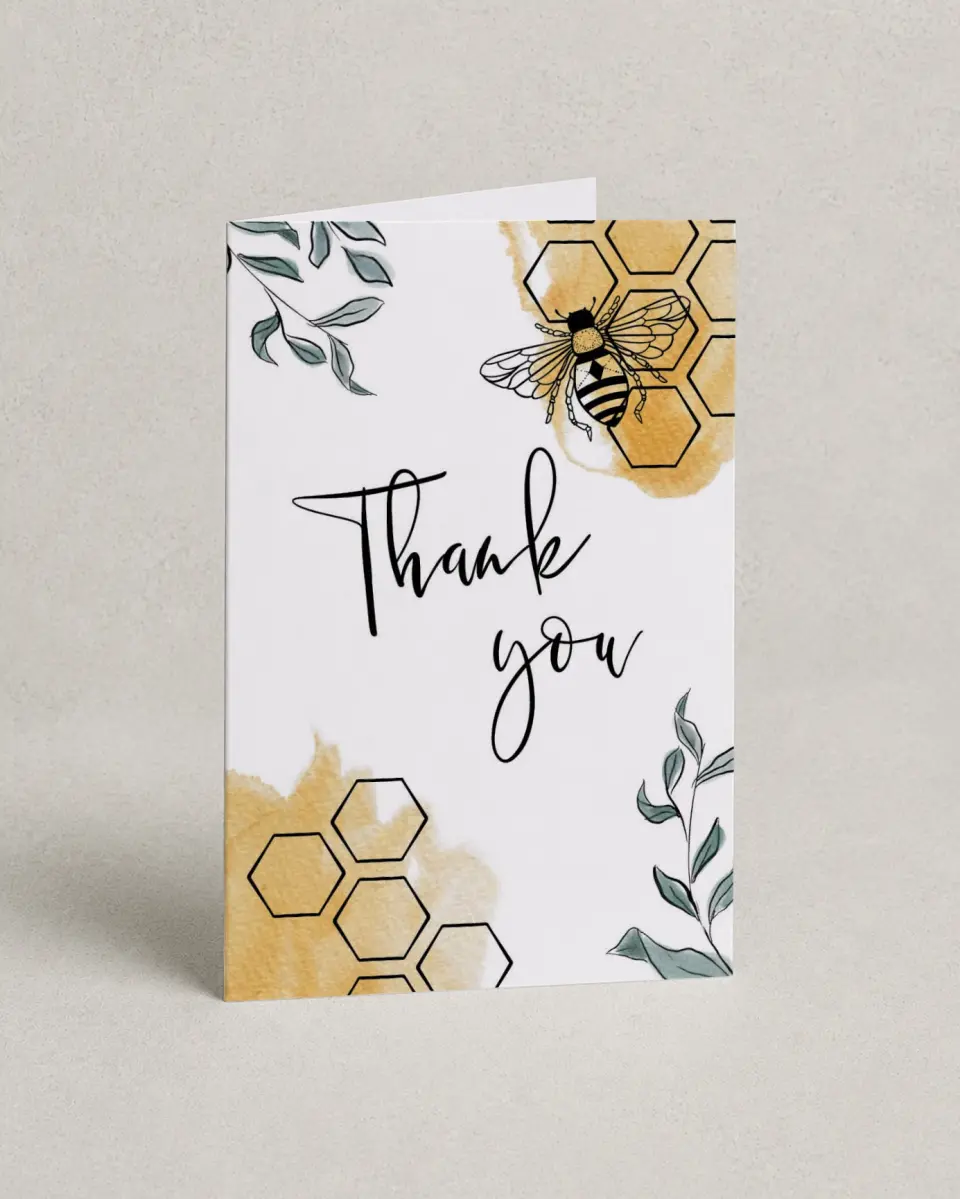 This is a 4" x 6" Folded Baby Shower Thank You Card called Mama to Bee printed in full color on Premium Smooth paper