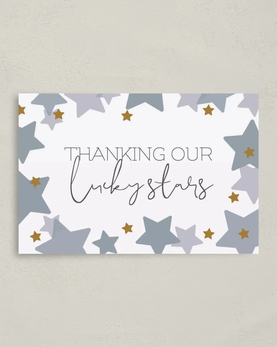 This is a 4" x 6" Folded Baby Shower Thank You Card called Little Twinkle printed in full color on Premium Smooth paper