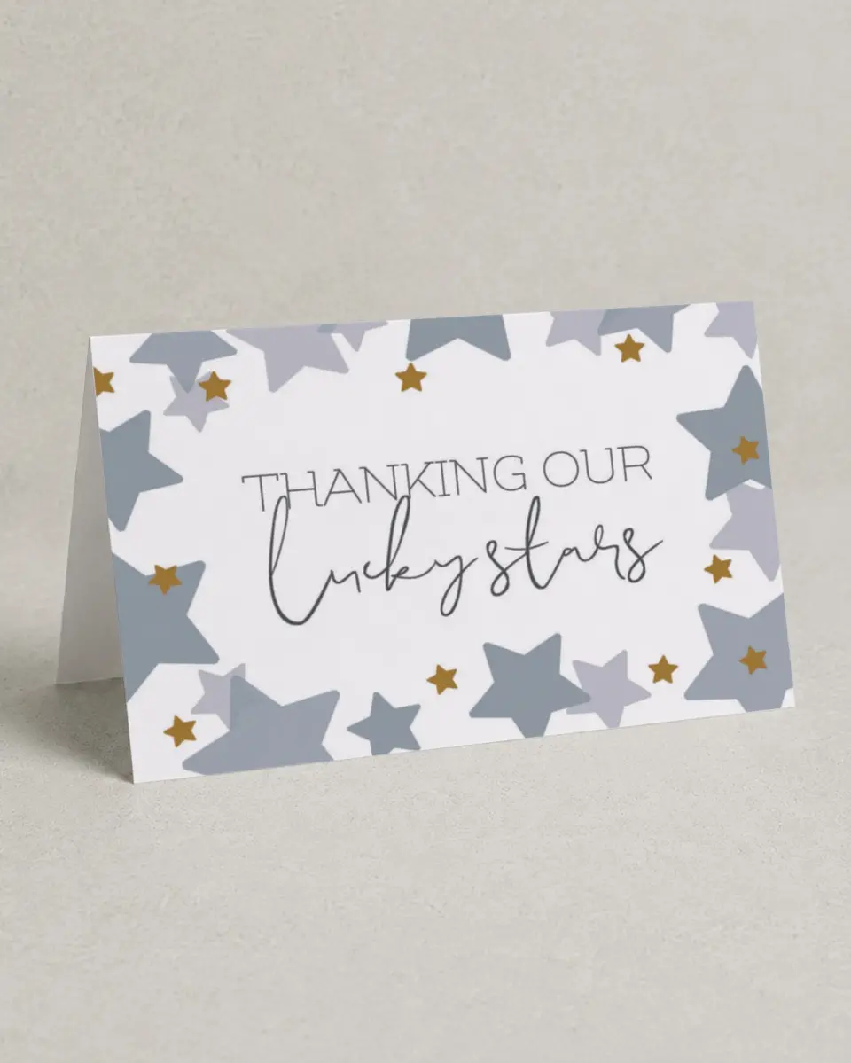 This is a 4" x 6" Folded Baby Shower Thank You Card called Little Twinkle printed in full color on Premium Smooth paper