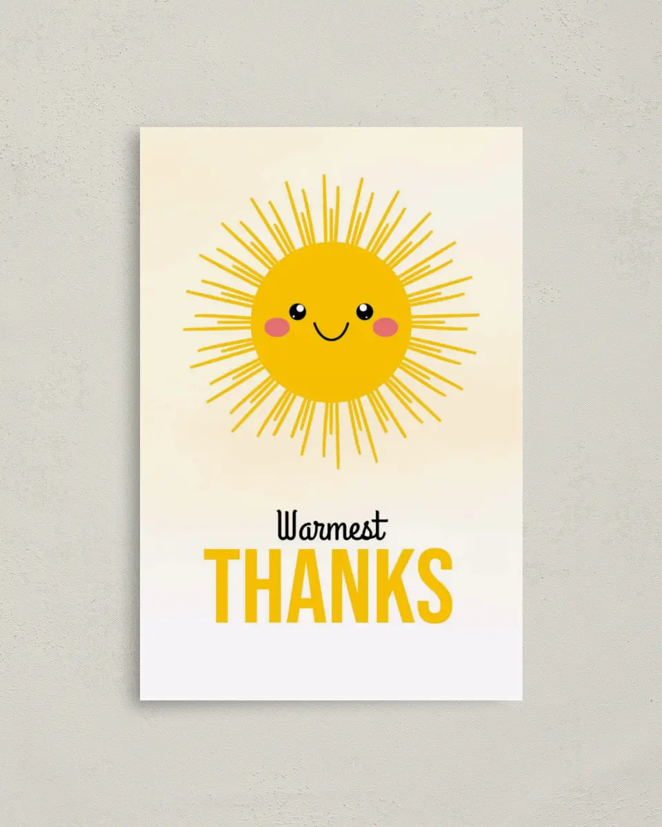 This is a 4" x 6" Folded Baby Shower Thank You Card called Little Sunshine printed in full color on Premium Smooth paper