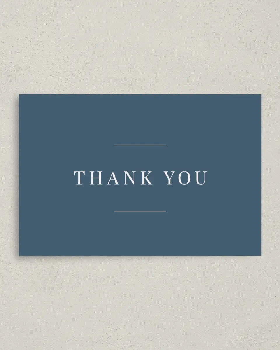 This is a 4" x 6" Folded Baby Shower Thank You Card called Simple Soiree printed in full color on Premium Smooth paper