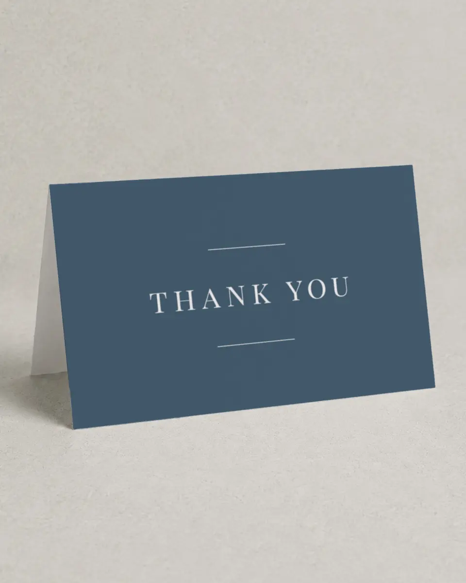 This is a 4" x 6" Folded Baby Shower Thank You Card called Simple Soiree printed in full color on Premium Smooth paper