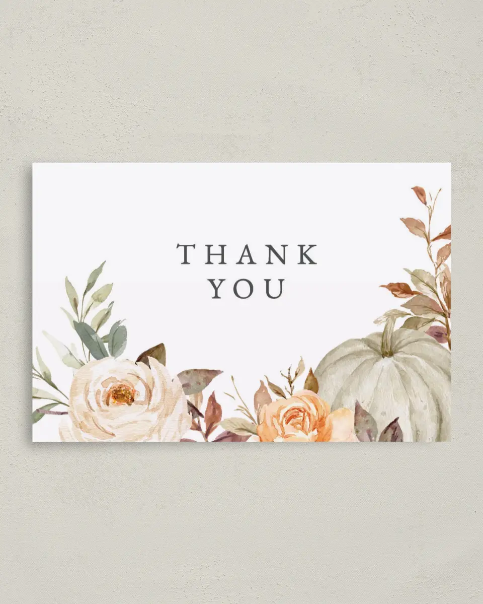 This is a 4" x 6" Folded Baby Shower Thank You Card called Autumn Baby printed in full color on Premium Smooth paper