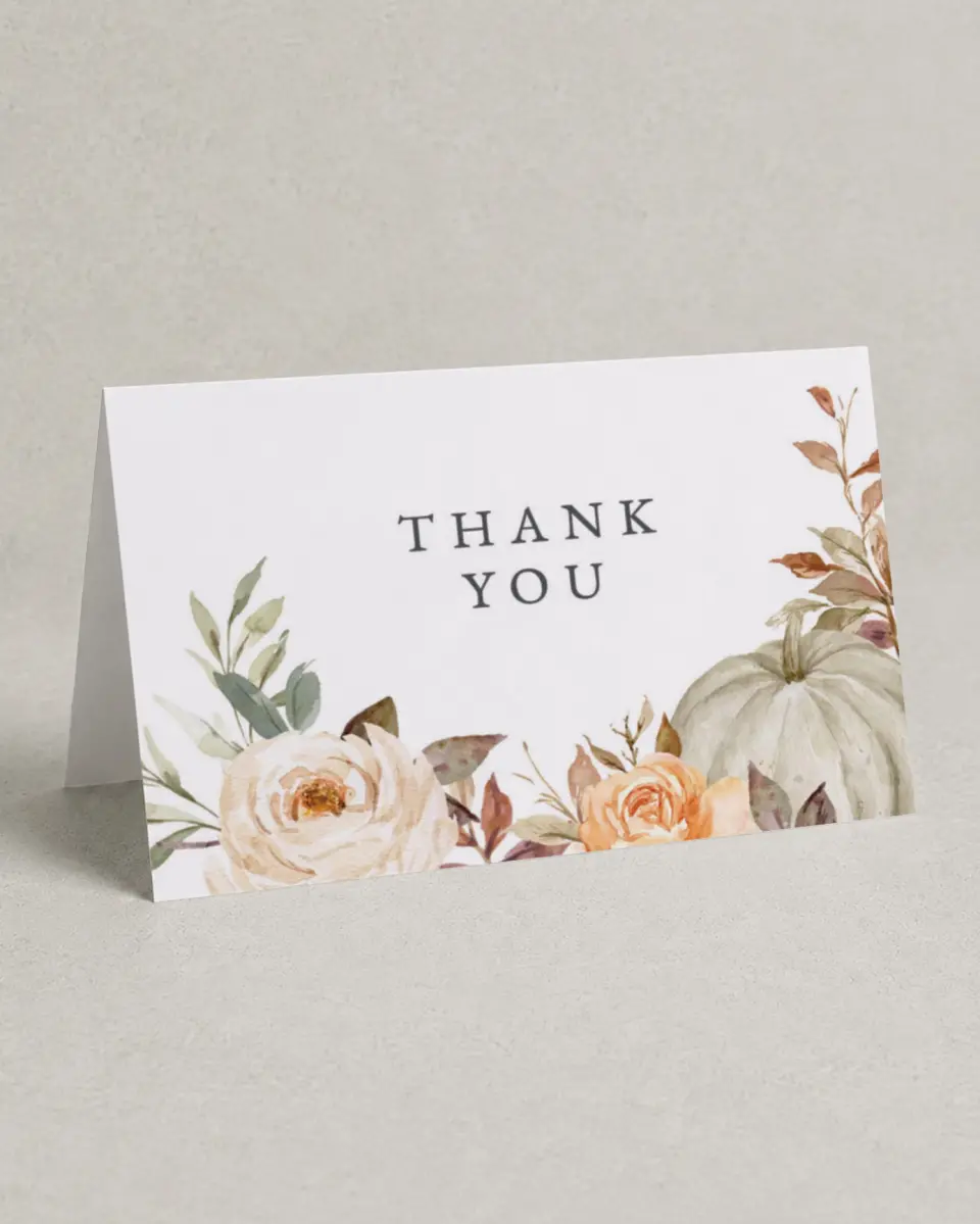 This is a 4" x 6" Folded Baby Shower Thank You Card called Autumn Baby printed in full color on Premium Smooth paper