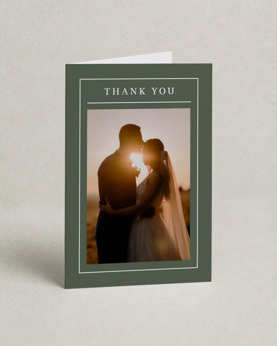 This is a 4" x 6" Folded Thank You Card called Magnificent Margin printed in full color on Premium Smooth paper