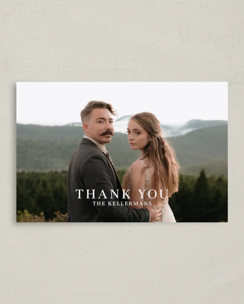 This is a 4" x 6" Folded Thank You Card called Monogram Bloom printed in full color on Premium Smooth paper
