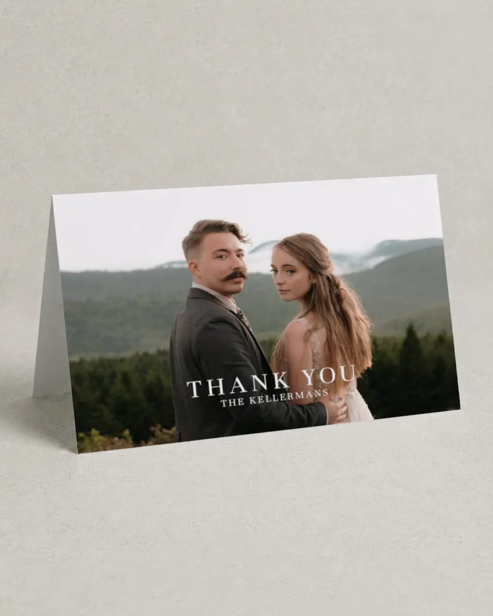 This is a 4" x 6" Folded Thank You Card called Monogram Bloom printed in full color on Premium Smooth paper