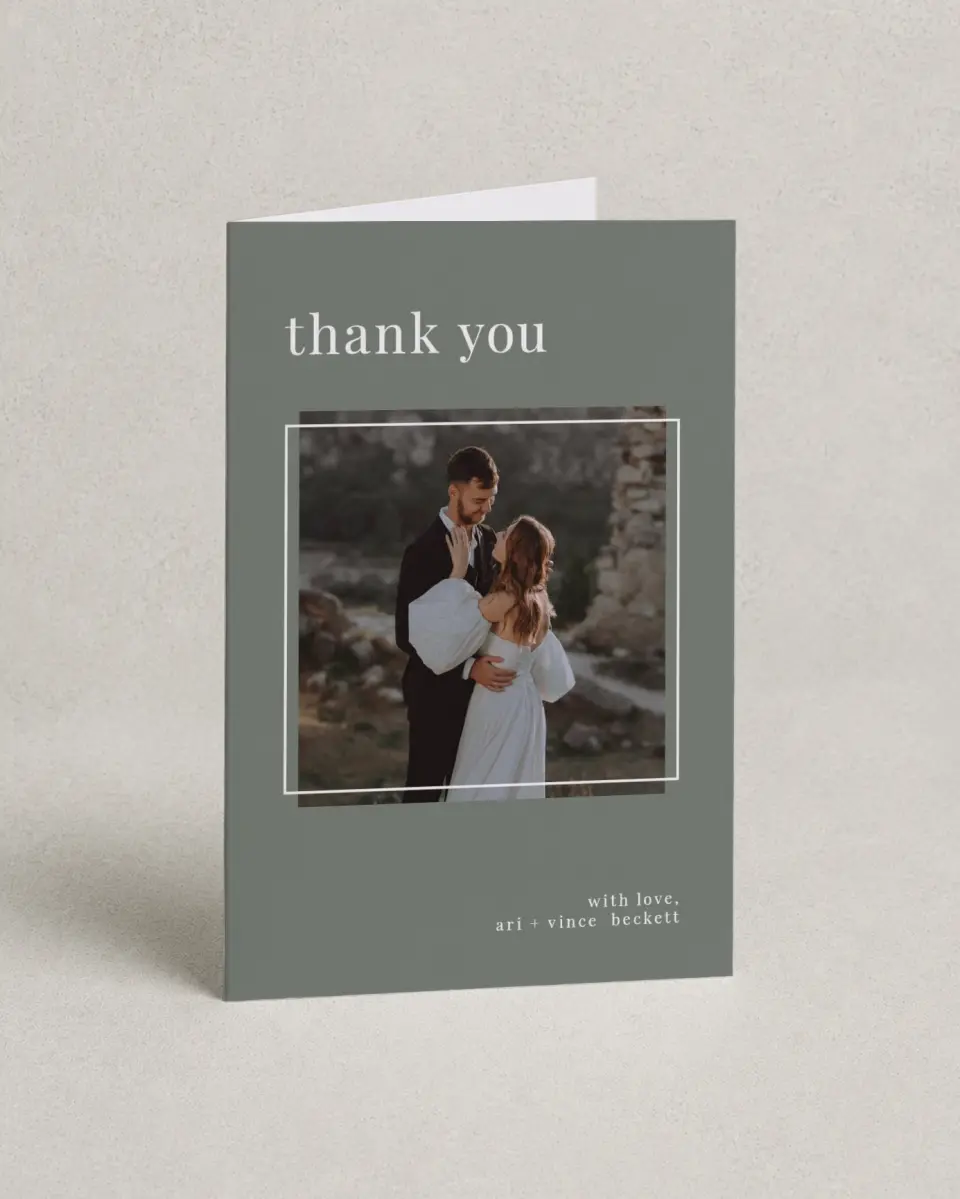 This is a 4" x 6" Folded Thank You Card called Darling Digest printed in full color on Premium Smooth paper