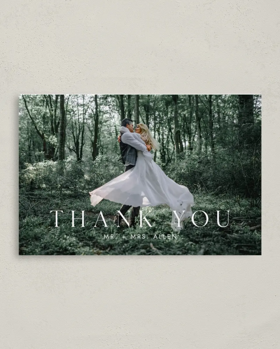 This is a 4" x 6" Folded Thank You Card called Stacked Pair printed in full color on Premium Smooth paper