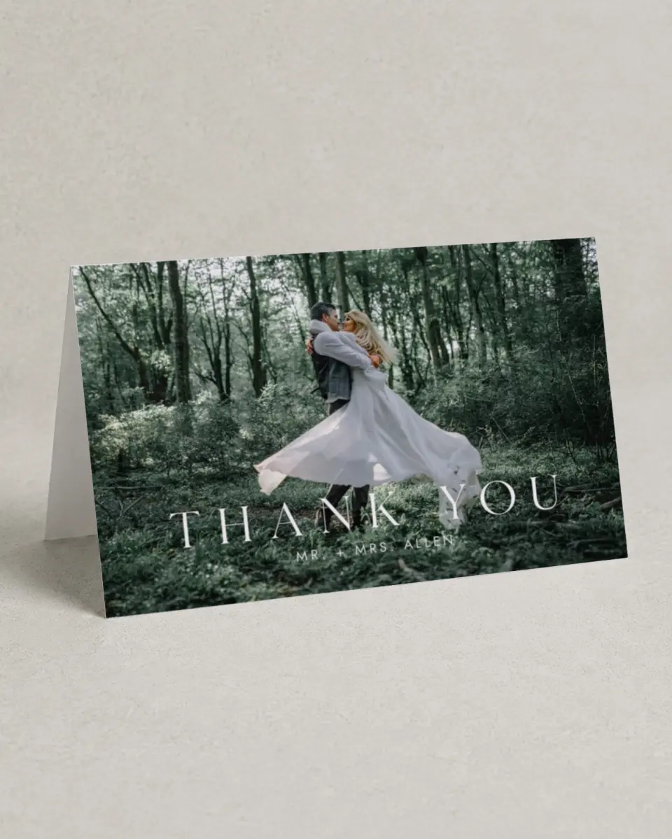 This is a 4" x 6" Folded Thank You Card called Stacked Pair printed in full color on Premium Smooth paper