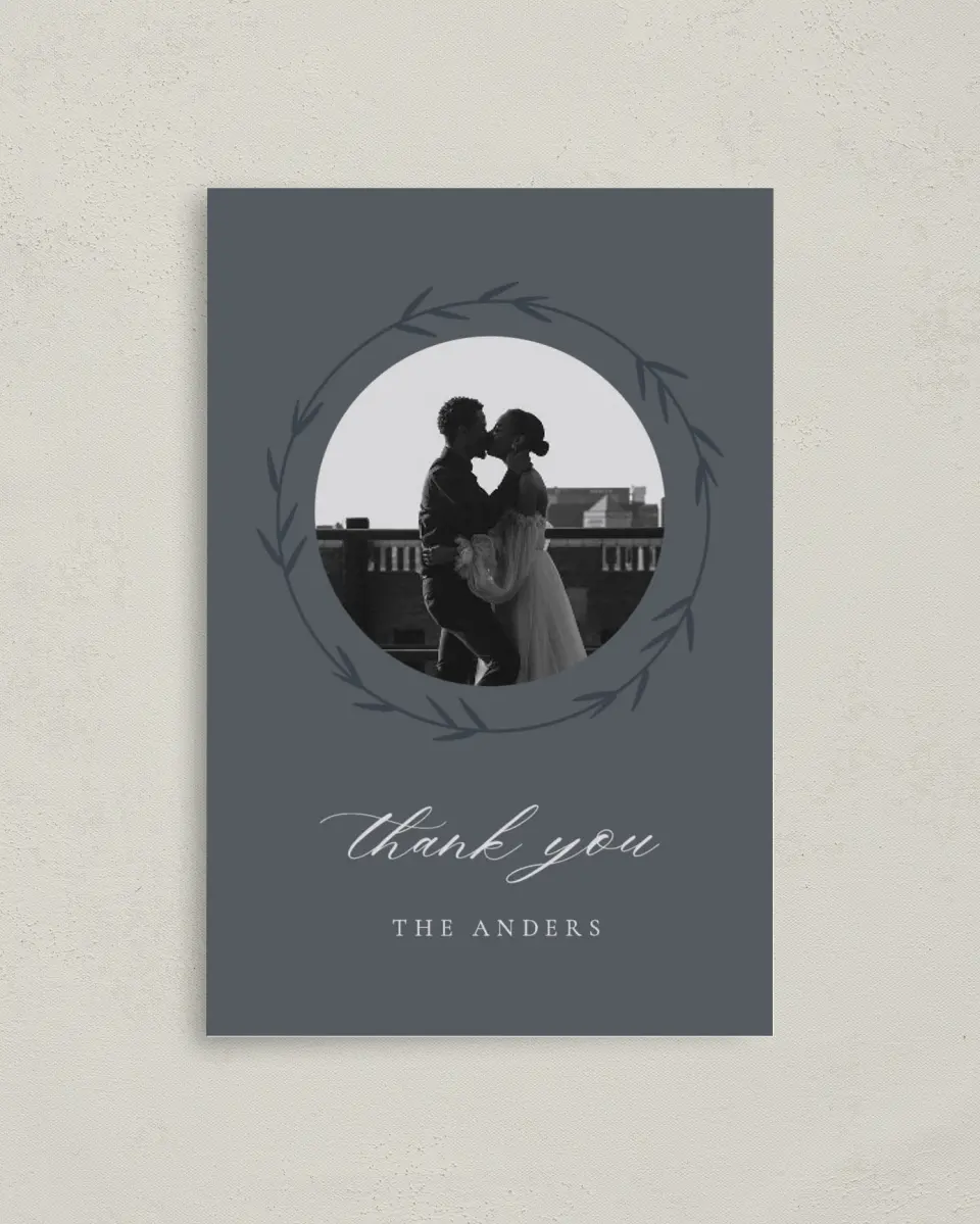This is a 4" x 6" Folded Thank You Card called Subtle Wreath printed in full color on Premium Smooth paper