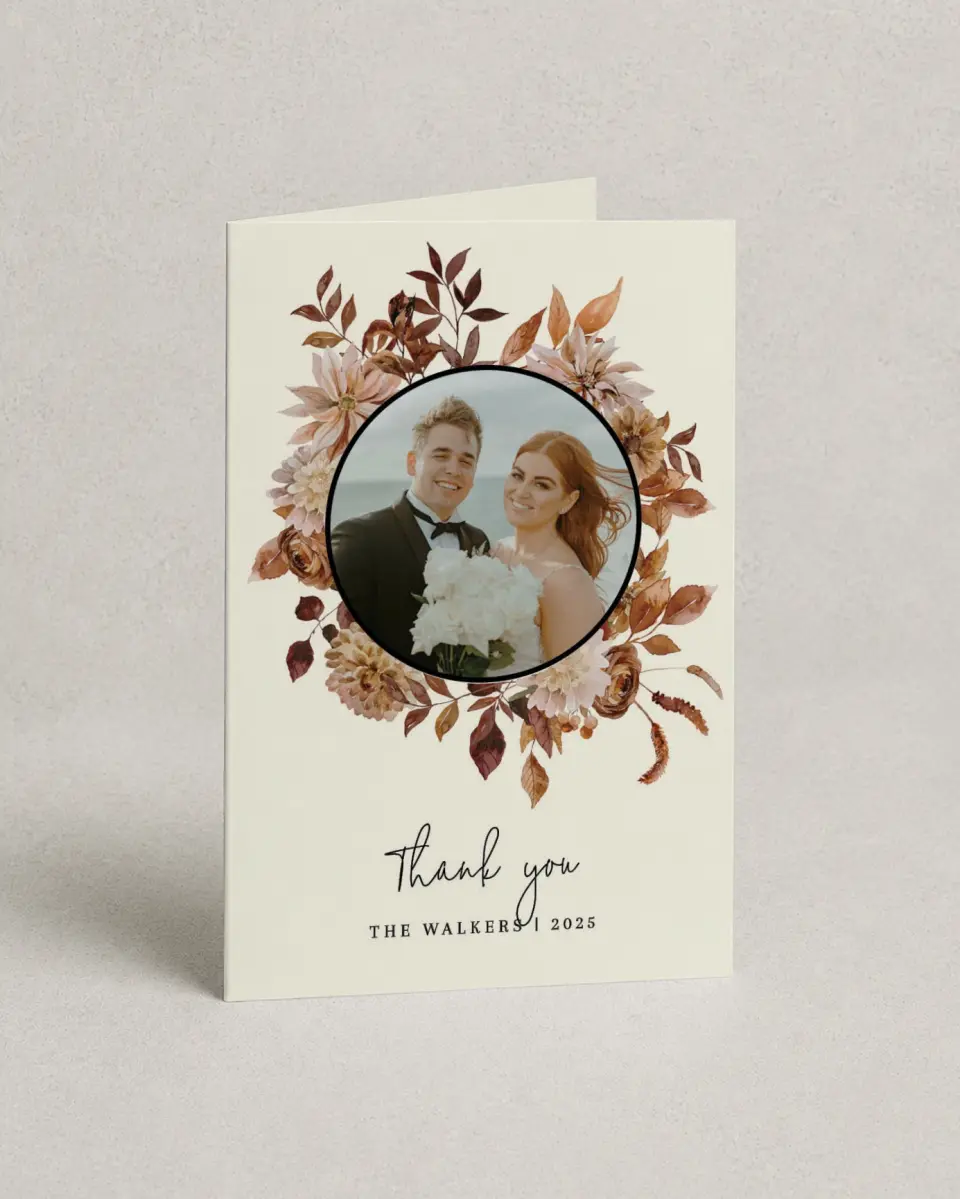 This is a 4" x 6" Folded Thank You Card called Country Blooms printed in full color on Premium Smooth paper