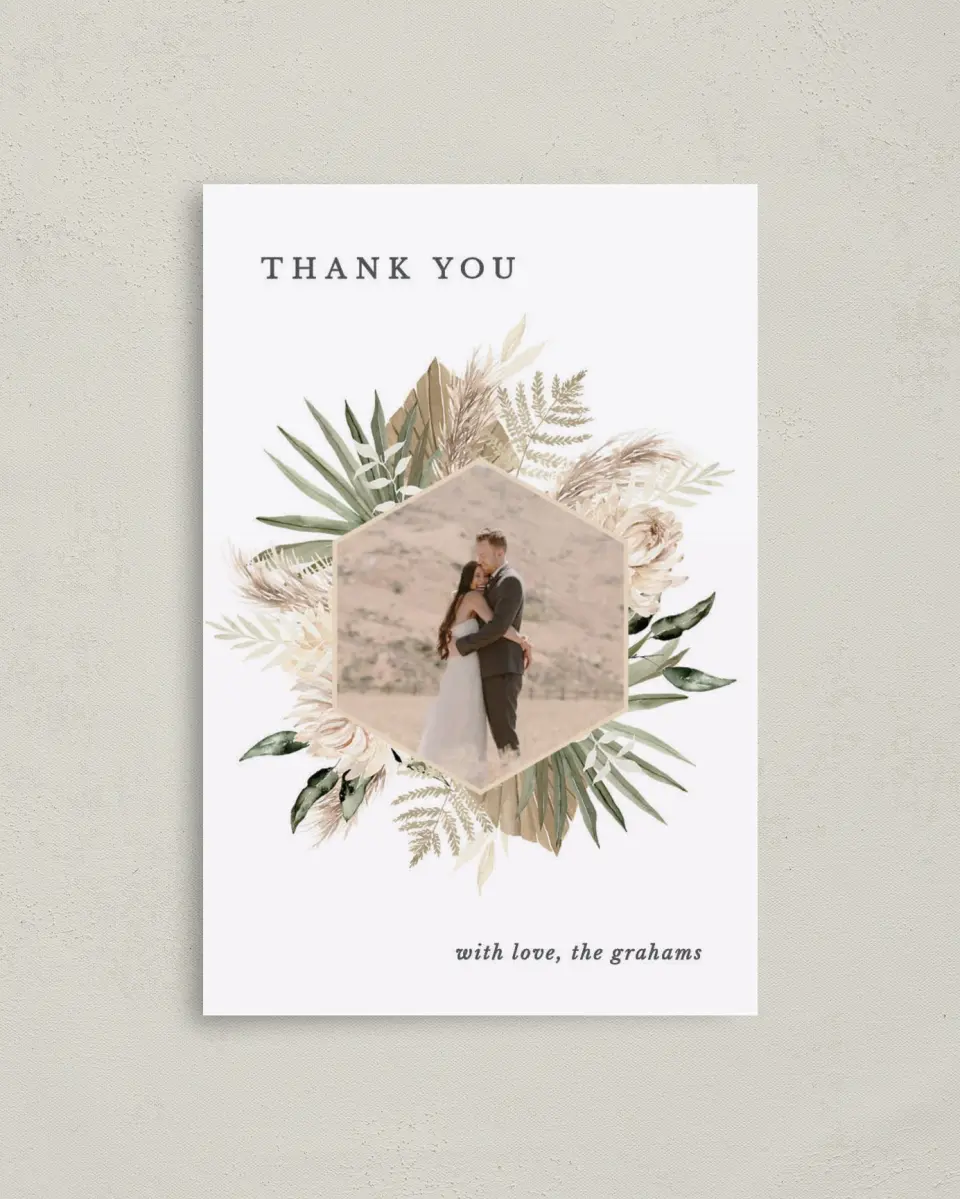 This is a 4" x 6" Folded Thank You Card called Natural Boho printed in full color on Premium Smooth paper