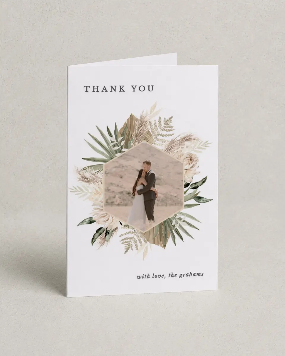 This is a 4" x 6" Folded Thank You Card called Natural Boho printed in full color on Premium Smooth paper