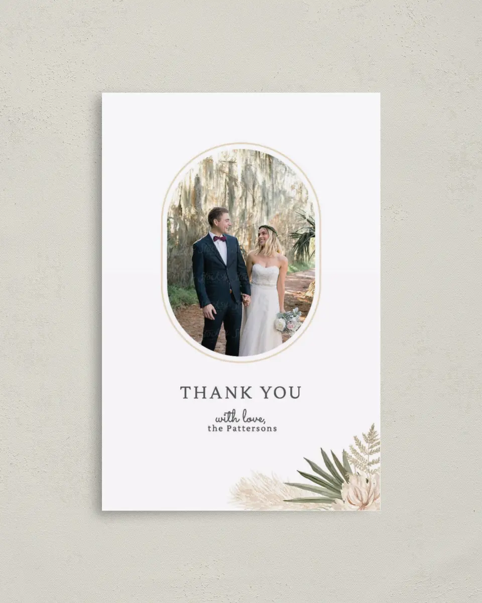This is a 4" x 6" Folded Thank You Card called Serene Flora printed in full color on Premium Smooth paper