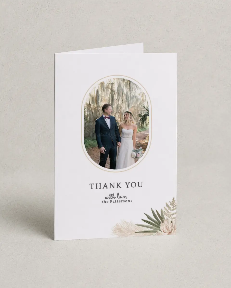 This is a 4" x 6" Folded Thank You Card called Serene Flora printed in full color on Premium Smooth paper
