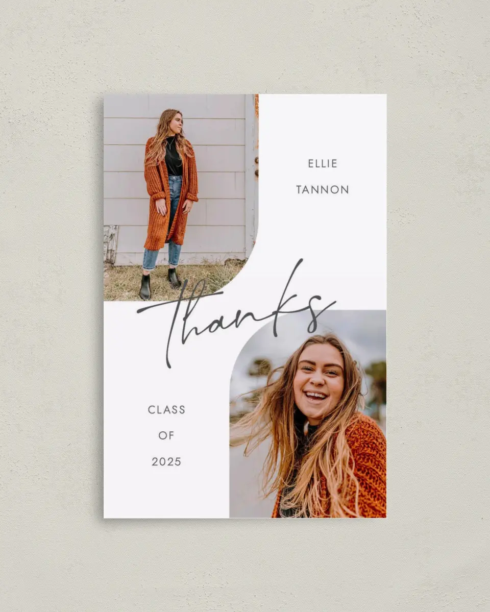This is a 4" x 6" Folded Graduation Thank You Card called Commencement Corners printed in full color on Premium Smooth paper