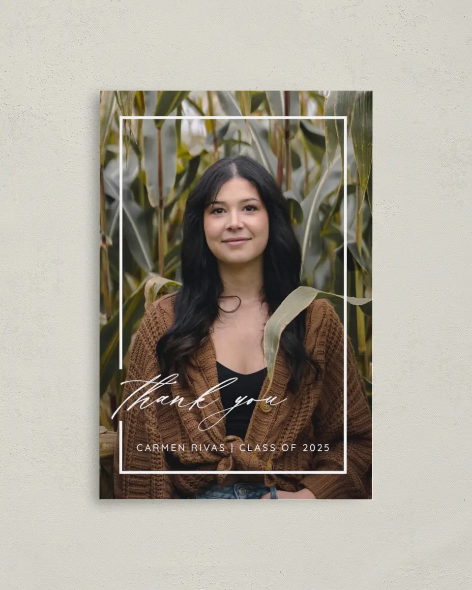 This is a 4" x 6" Folded Graduation Thank You Card called Brilliant Border printed in full color on Premium Smooth paper