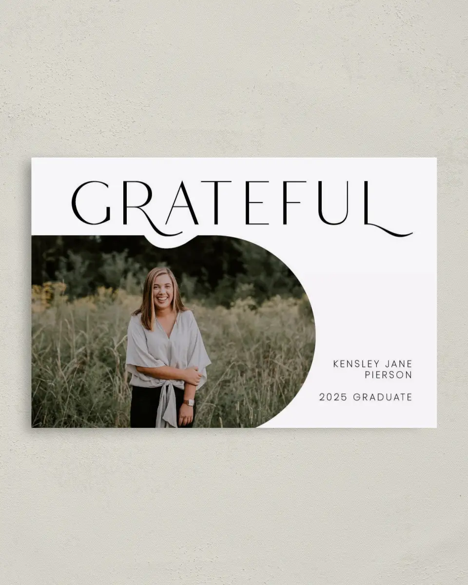 This is a 4" x 6" Folded Graduation Thank You Card called Modern Scholar printed in full color on Premium Smooth paper