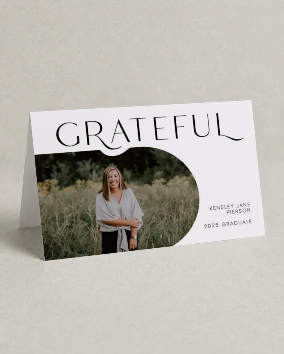 This is a 4" x 6" Folded Graduation Thank You Card called Modern Scholar printed in full color on Premium Smooth paper